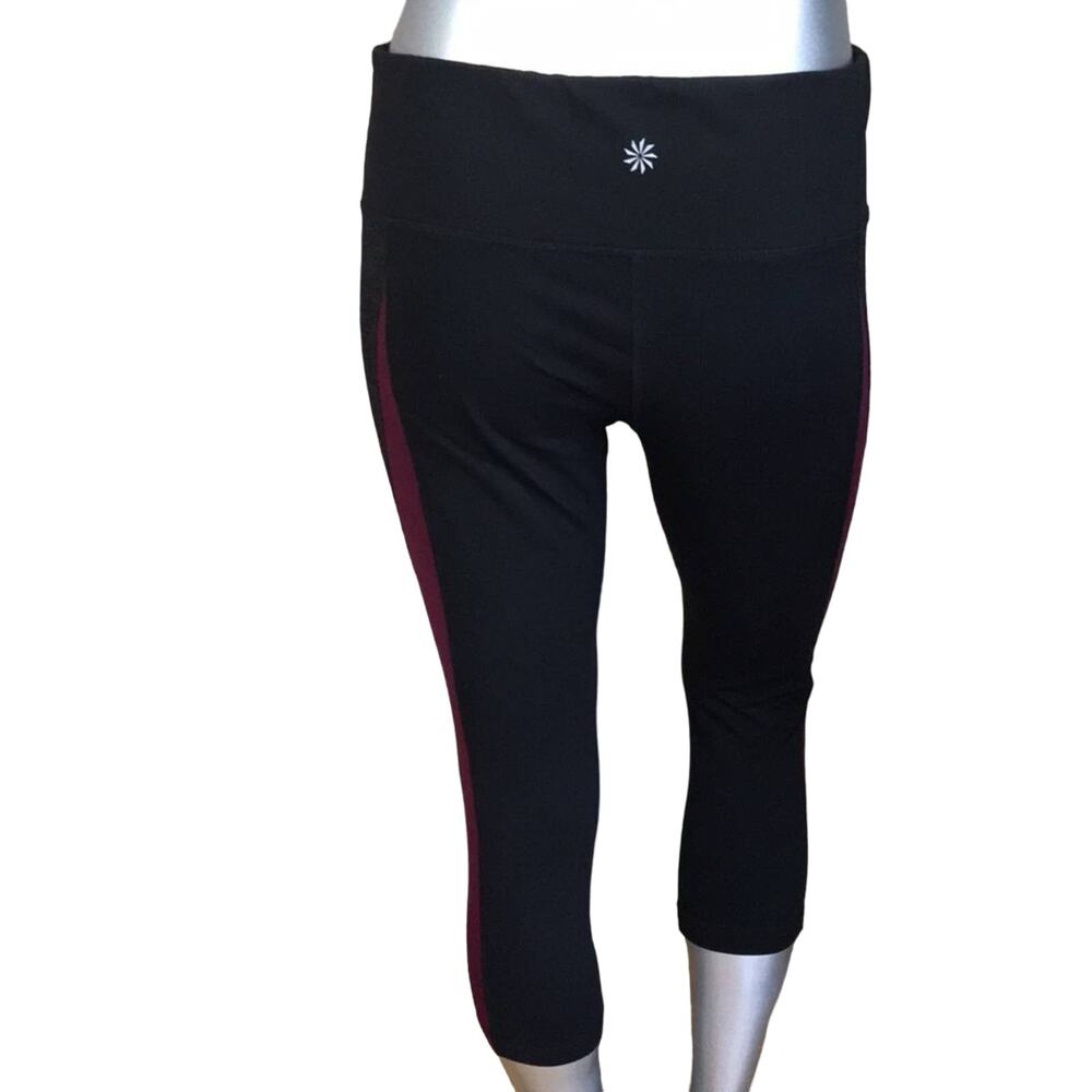 Athleta Cropped Yoga Leggings Purple Black Women's Size Large - Picture 2 of 10